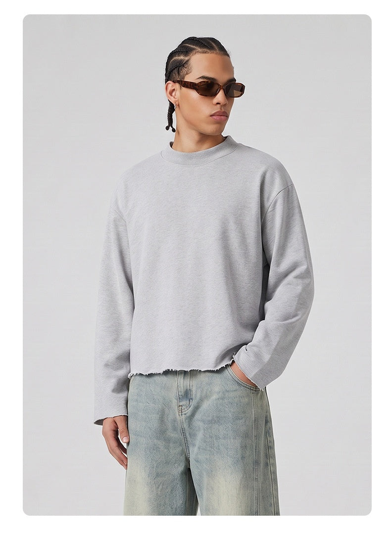 350 GSM Raw-Hem Mock Neck Boxy Sweatshirt